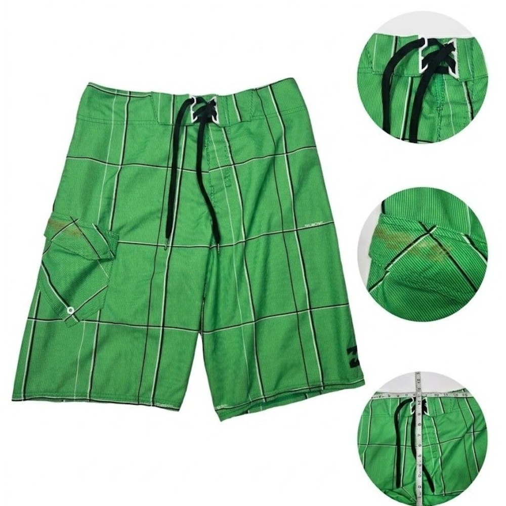 Billabong PX3 Platinum X Board Shorts Mens 29 Green Plaid Stretch Swim Trunks